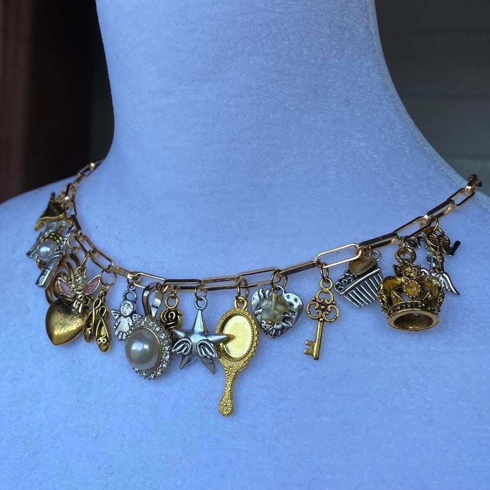 handmade upcycled vintage charm necklace on 925 ITALY sterling silver chain